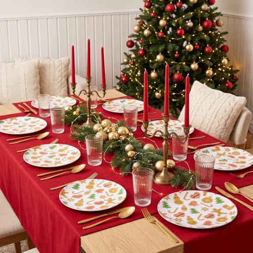 12Pcs 10" Melamine Gingerbread Christmas Plates Set - Brown Gingerbread Dishes