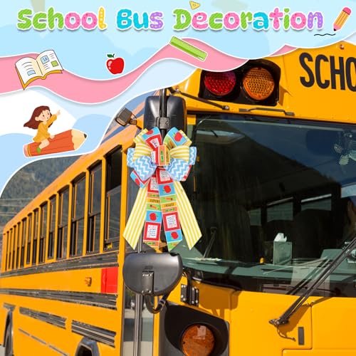 Back to School Wreath Bow - Yellow Blue Striped Burlap Ribbon Bow