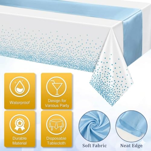 8Pack Disposable Plastic Tablecloths and Satin Table Runner Set - Wedding Party Decor H