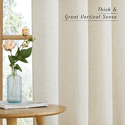 Natural Linen Semi-Sheer Curtains 84 Inch Long - 2 Panel Grommet Set