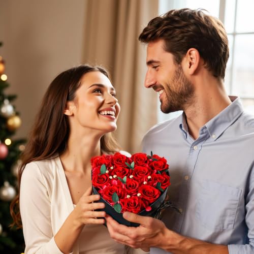 Preserved Red Roses in Heart-Shaped Gift Box with Eucalyptus and Hydrangea