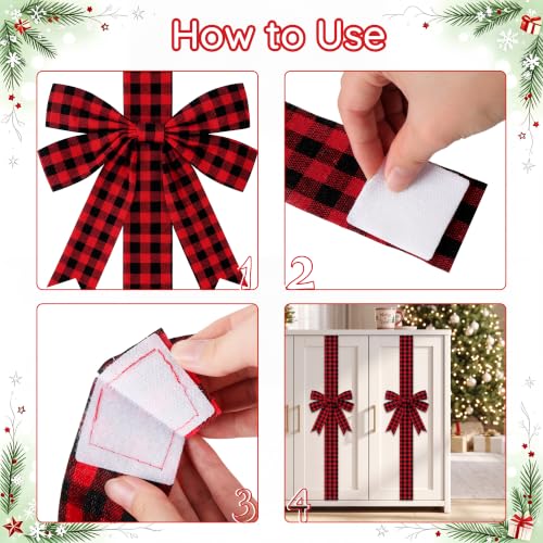RetroRevel 6 Pcs 10-Inch Buffalo Plaid Cabinet Bows with 87in Straps, No-Nail Hook-and-Loop