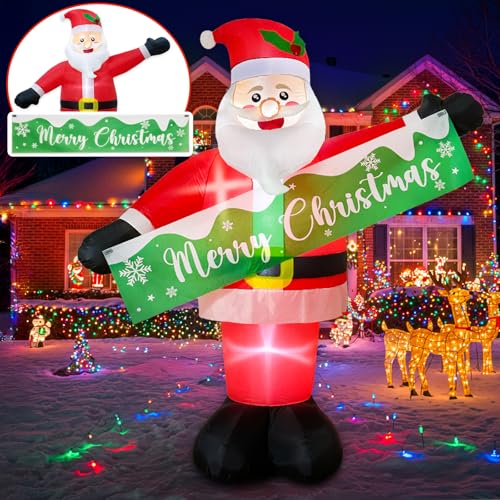 OurWarm 6 FT Santa Claus Inflatable with Detachable Banner - Outdoor Xmas Yard Decoration