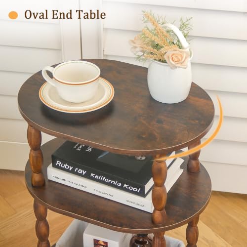 3-Tier Oval Side Table - Rustic Wood End Table & Accent Nightstand