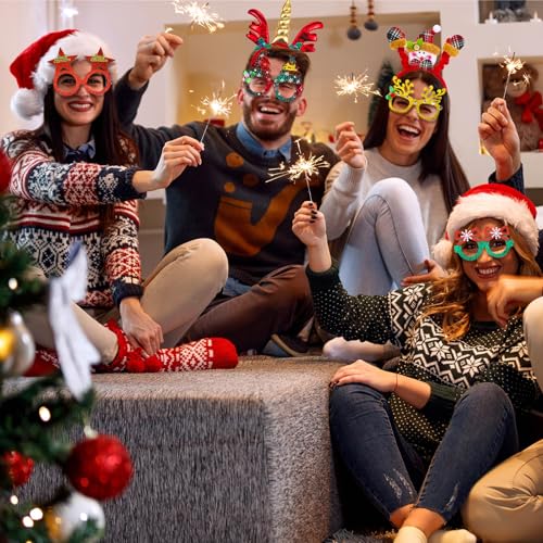 Hotop 72Pcs Christmas Headbands & Glitter Glasses Set – Santa, Reindeer, Tree Party Favors