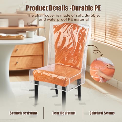 Clear Plastic Dining Chair Covers - 4 Pack Waterproof Seat Protectors