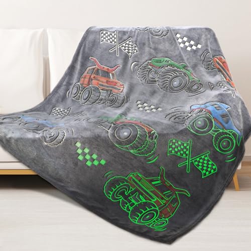 Glow in the Dark Truck Throw Blanket for Kids - Soft Fleece 50"x60"