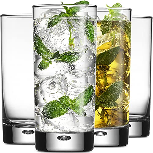 Highball Glasses Set of 4, 17 oz Drinking Glasses with Bubble Base, Red Series
