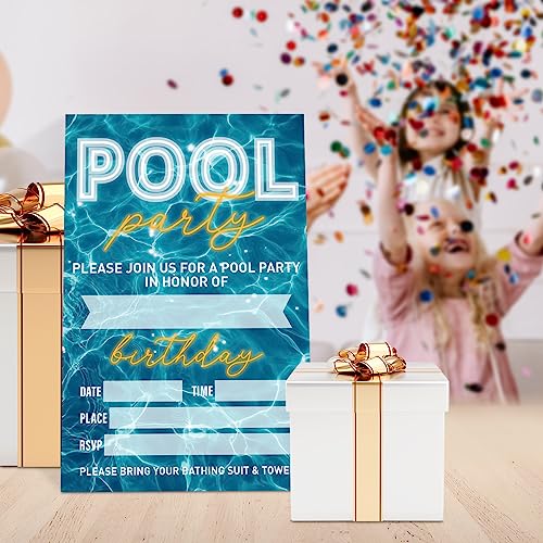 Pool Party Birthday Invitation Cards with Envelopes, 4x6 Inch Set of 20