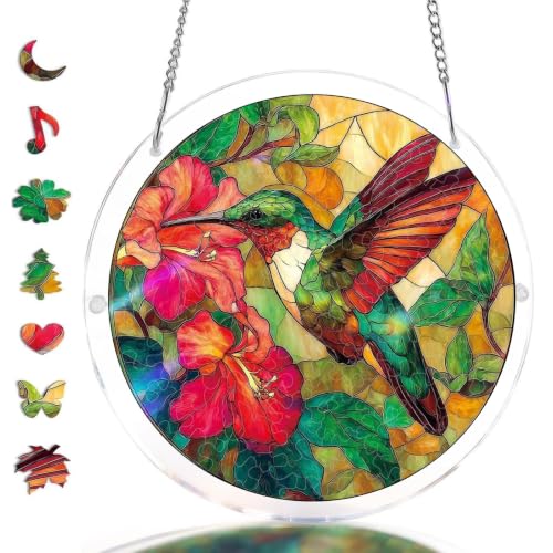 Hummingbird Acrylic Jigsaw Puzzle Suncatcher, 8.1-inch Stained Glass Decor
