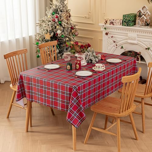 Romanstile Xmas Buffalo Plaid Tablecloth 54 x 54 Red Square - Waterproof Vinyl