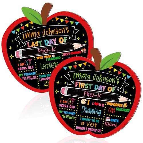 Apple-Shaped First and Last Day of School Chalkboard Sign, Reusable Photo Prop