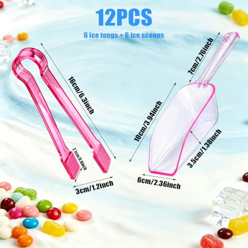 Pink 12-Piece Plastic Ice Tongs and Scoops Set for Buffet & Kitchen - Lazynko