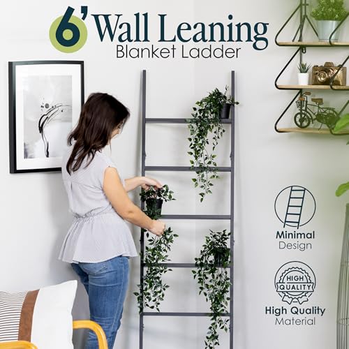 6-Tier Wall Leaning Blanket Ladder, 5ft 8in Decorative Quilt Rack