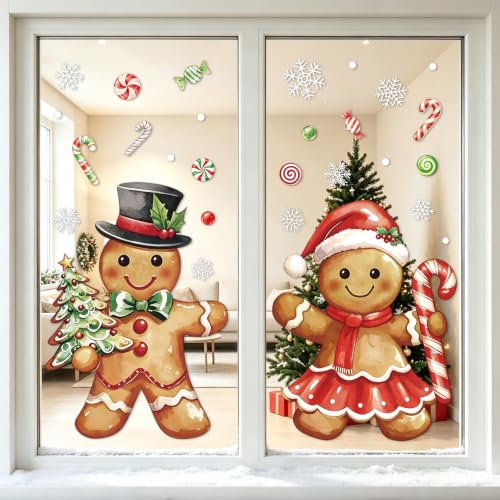 PAIVSUN Xmas Gingerbread Man Window Clings - Extra Large Brown 2pcs for Holiday Decor