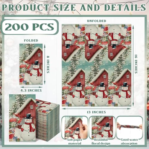 Sinmoe Vintage Snowman Disposable Paper Guest Napkins Christmas Holiday 200 Pack