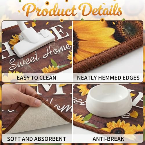 3-Piece Sunflower Kitchen Rug Set - Non-Slip Washable Farmhouse Floor Mats