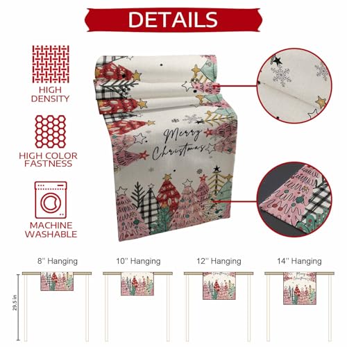 Ueplerts Light Pink Linen Christmas Table Runner 13 x 36 Inches Farmhouse Holiday Decor