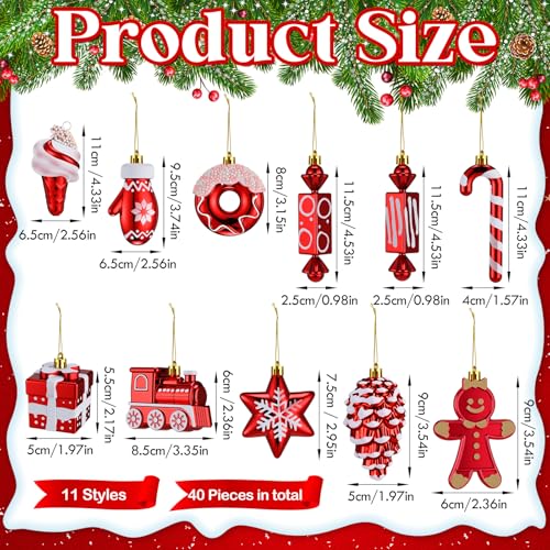 Soulchen 40 Pcs Red White Candy Christmas Tree Ornaments Holiday Decorations