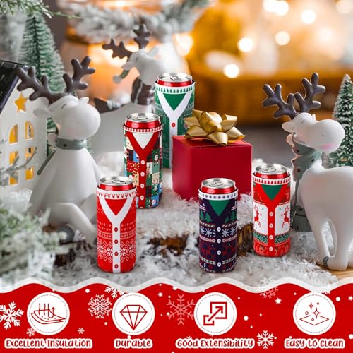 Maxcheck 16 Pcs Christmas Ugly Sweater Beer Can Cooler Sleeves for 12 oz – Sweater Variation