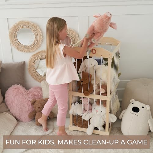 Wooden Stuffed Animal Storage Organizer for Kids Playroom and Nursery