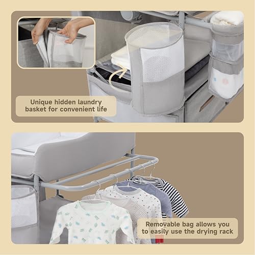 Portable Baby Changing Table with Storage, Foldable Diaper Station