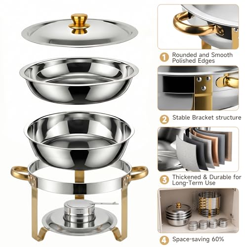 KEGDAN 2-Pack 6QT Stainless Steel Chafing Dishes with Lids & Holders for Buffet & Catering