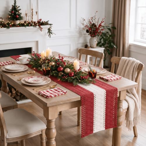 Artoid Mode Rose Red Farmhouse Woven Table Runner 12x108 Inch