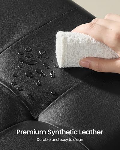 Square Storage Ottoman with Legs, Foldable Faux Leather Footrest, 15-Inch