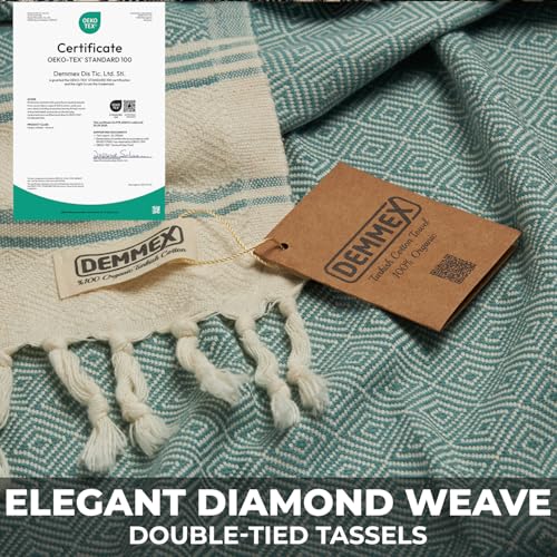 DEMMEX Organic Cotton Turkish Bath & Beach Towel 71x36 Beige - Soft & Absorbent