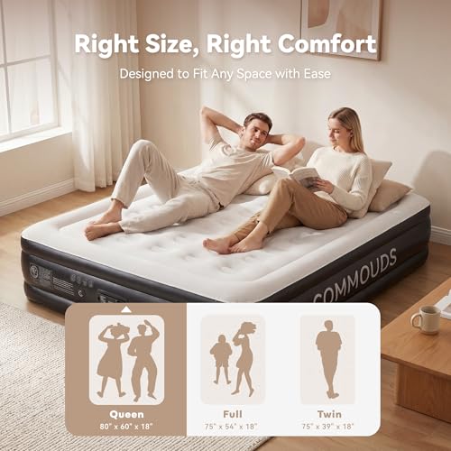 Queen Air Mattress with Built-in Pump, Waterproof Flocked Top