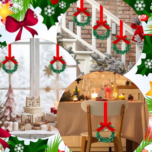 12-Piece 6-Inch Mini Christmas Wreaths with Velvet Bows and Gold Bells