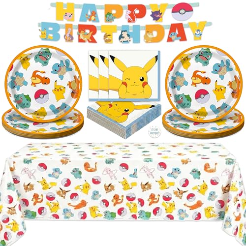 Pokemon Birthday Party Decorations Kit with Banner & Tablecloth