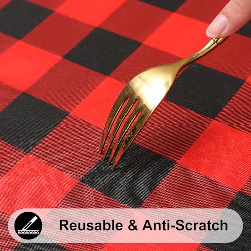Smiry 72x36 inch Fitted Vinyl Tablecloth with Flannel Backing, Red & Black Gingham