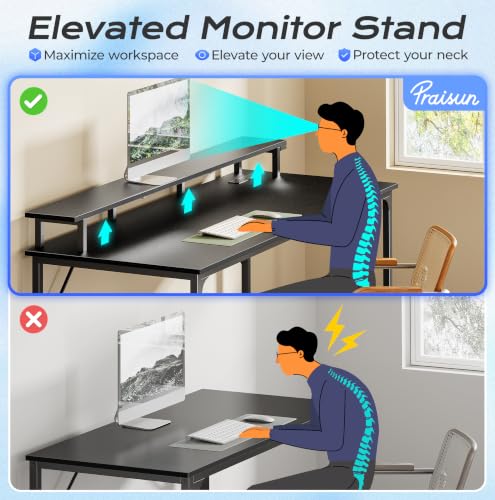 55-Inch Gaming Desk with LED Lights, Power Outlets and Monitor Stand
