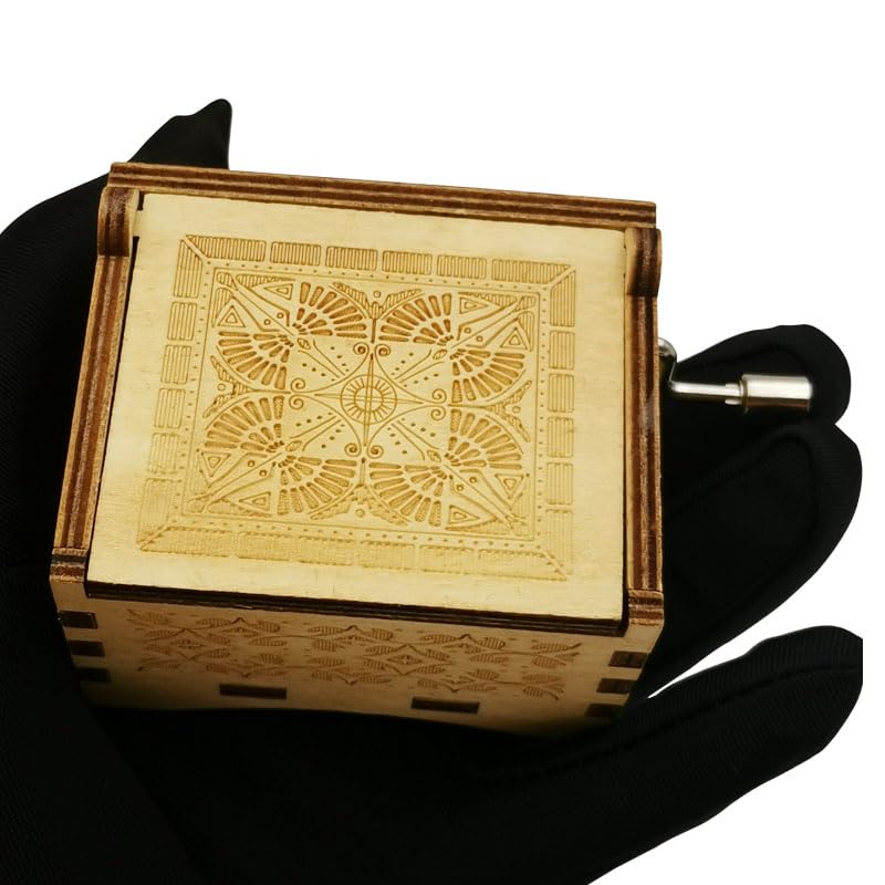 Vintage Wooden Hand Crank Music Box with Laser Engraved Design