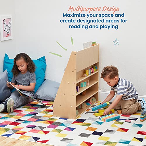 Double-Sided Wooden Book Display Shelf for Kids with Storage