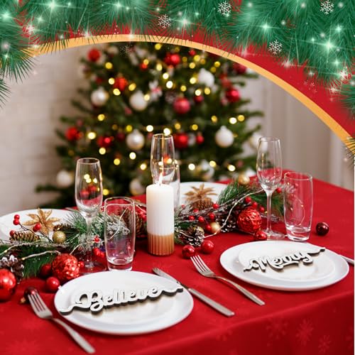 Suzile 24 Pcs Christmas Wooden Letter Signs White – 8 Styles Place Card Wood Cutouts