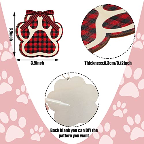 Maitys Red & Black 12-Pack Christmas Dog Paw Wooden Ornaments with Bow Ties for Holiday Tree Decor
