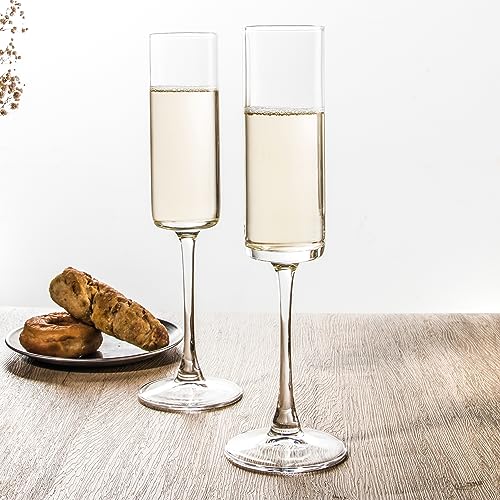 UMEIED Rectangular 6 oz Champagne Flutes Set of 12 - Long Stem Crystal Glasses for Weddings & Parties