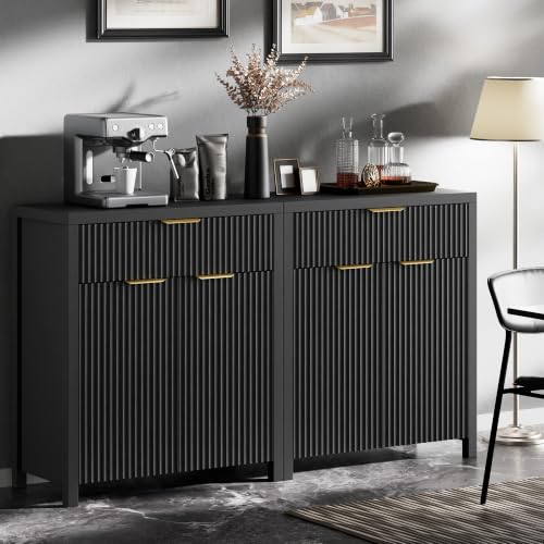 Fluted Buffet Cabinet with Drawers, Modern Sideboard for Kitchen & Dining