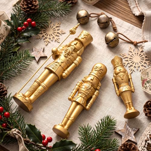 Gold Christmas Nutcracker Figures Set - 3 Pcs Holiday Decor, Resin