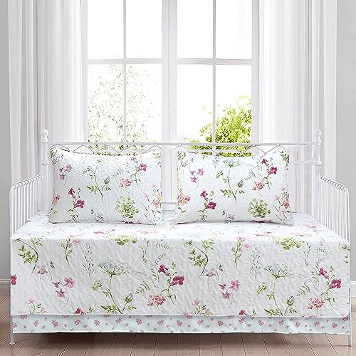 Floral Reversible Daybed Cover Set - 4-Piece Microfiber Bedding with Bedskirt