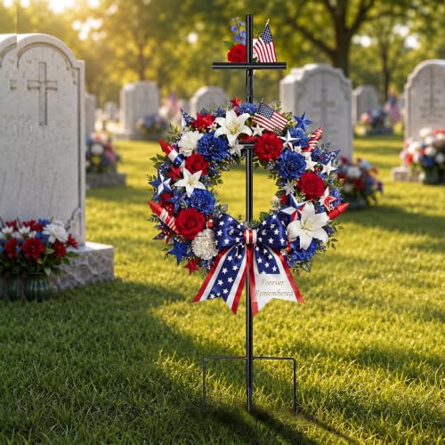 Adjustable Cross Wreath Stand for Cemetery & Grave Display (23.6"-35.4")
