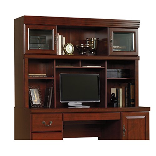 Classic Cherry Office Hutch with Glass Doors and Adjustable Shelving