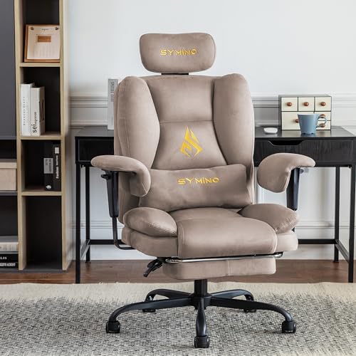 Ergonomic Fabric Gaming Chair with Footrest and 150° Recline, Light Coffee