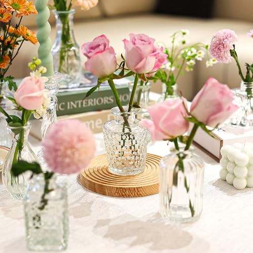 Clear Glass Bud Vases Set of 16 - Vintage Mini Vases for Table Centerpieces