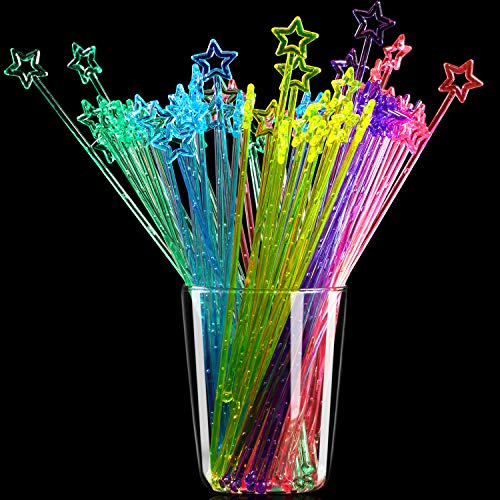 Honoson 100 Pcs Plastic Cocktail & Coffee Stirring Sticks with Star Top, 9.1in