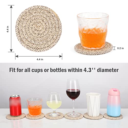 8-Piece Woven Cotton Drink Coaster Set with Holder, 4.3-Inch Absorbent Coasters