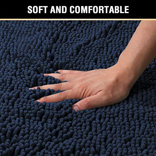 H.VERSAILTEX Navy Blue Chenille Bath Rug 17" x 24" Non-Slip Absorbent Mat